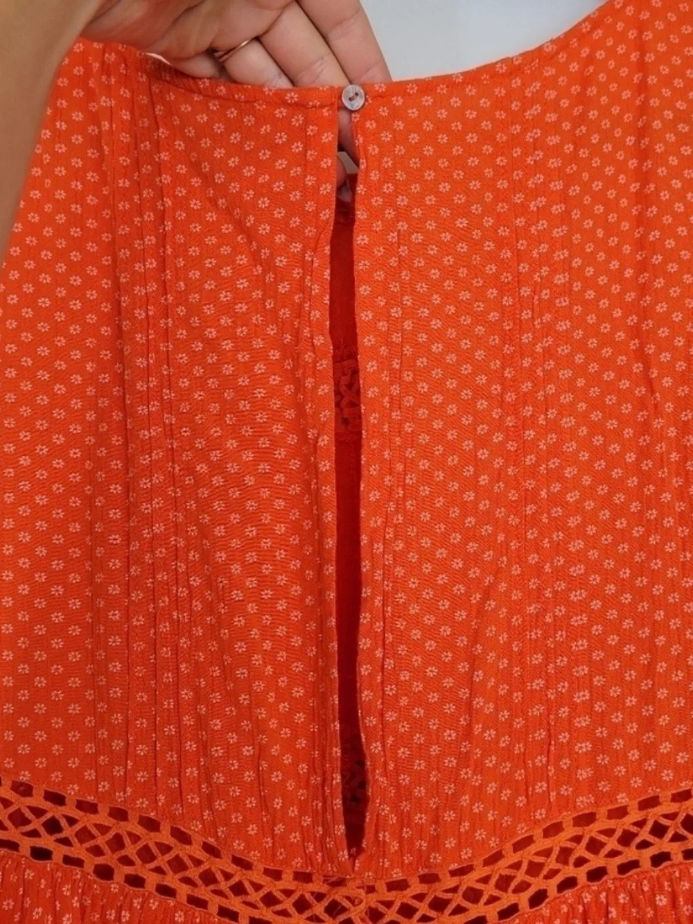 Free People Retro Kitty Dress Large Boho‎ A line Spring Floral Babydoll Orange